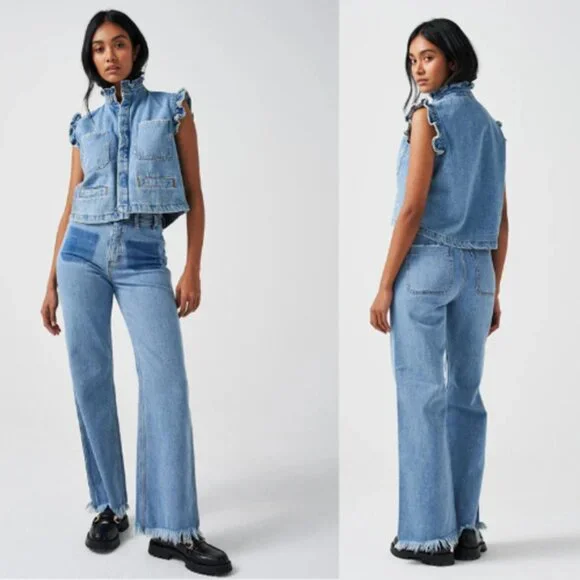 NWT Seventy + Mochi High Rise Mabel Wide Leg Jean Patch Pocket Rodeo Vintage - Picture 7 of 7